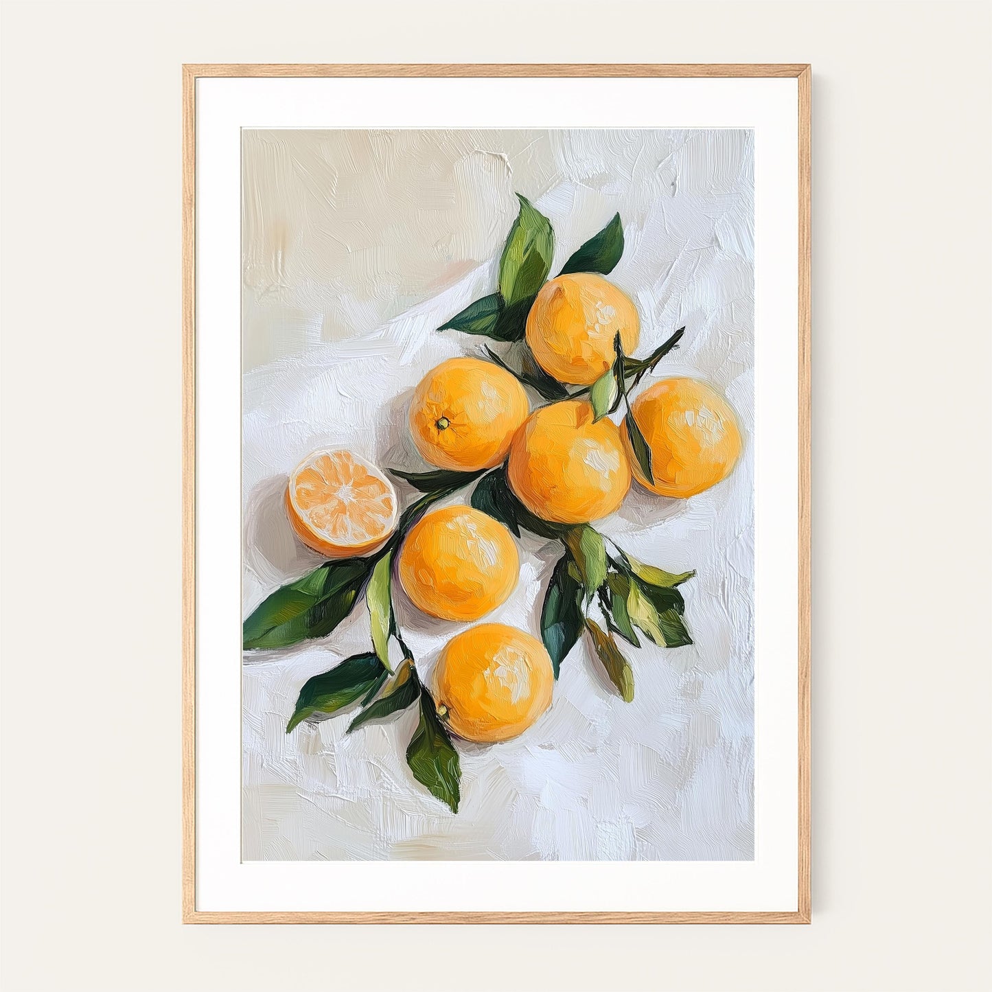Mediterranean Citrus Branch Still Life: Orange Kitchen Wall Art Print for Modern Rustic Decor
