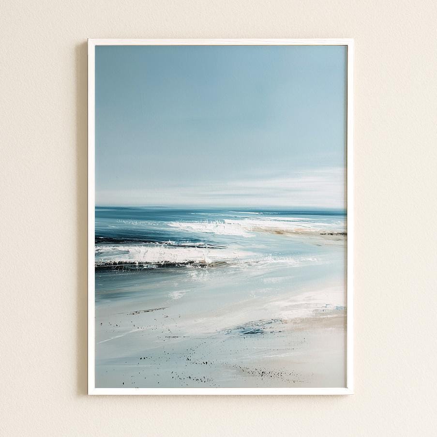 Serene Seascape Art Print: Abstract Minimalist Coastal Wall Decor for Modern Homes