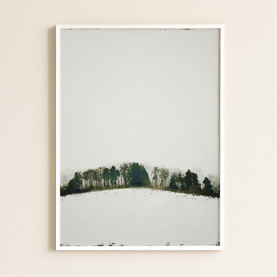 Minimalist Winter Treeline Print - Nordic Forest Landscape Art Scandinavian Woodland Wall Decor Negative Space Snow