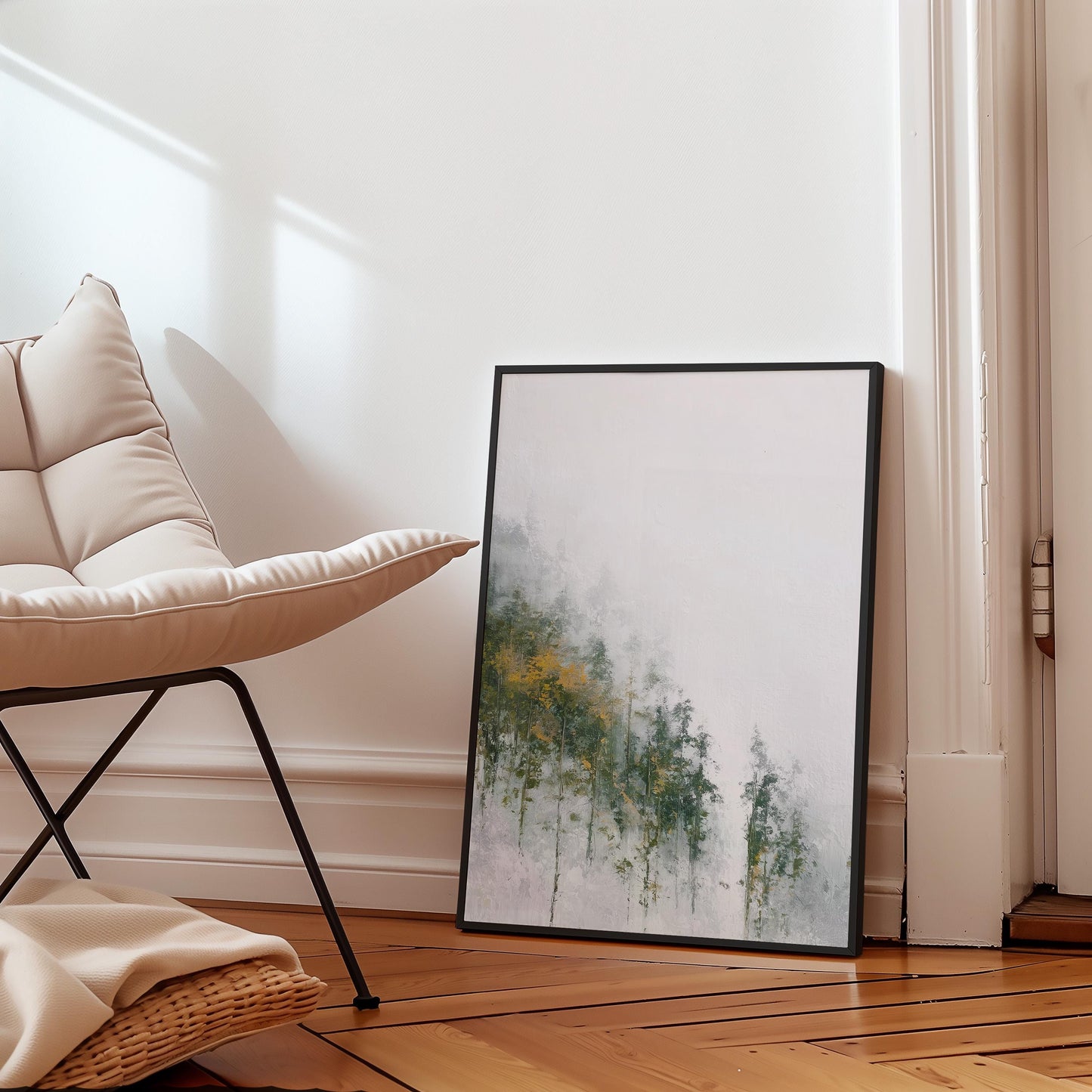 Misty Mountain Forest Print Nordic Atmospheric Landscape Negative Space Autumn Trees Nature Wall Art Decor