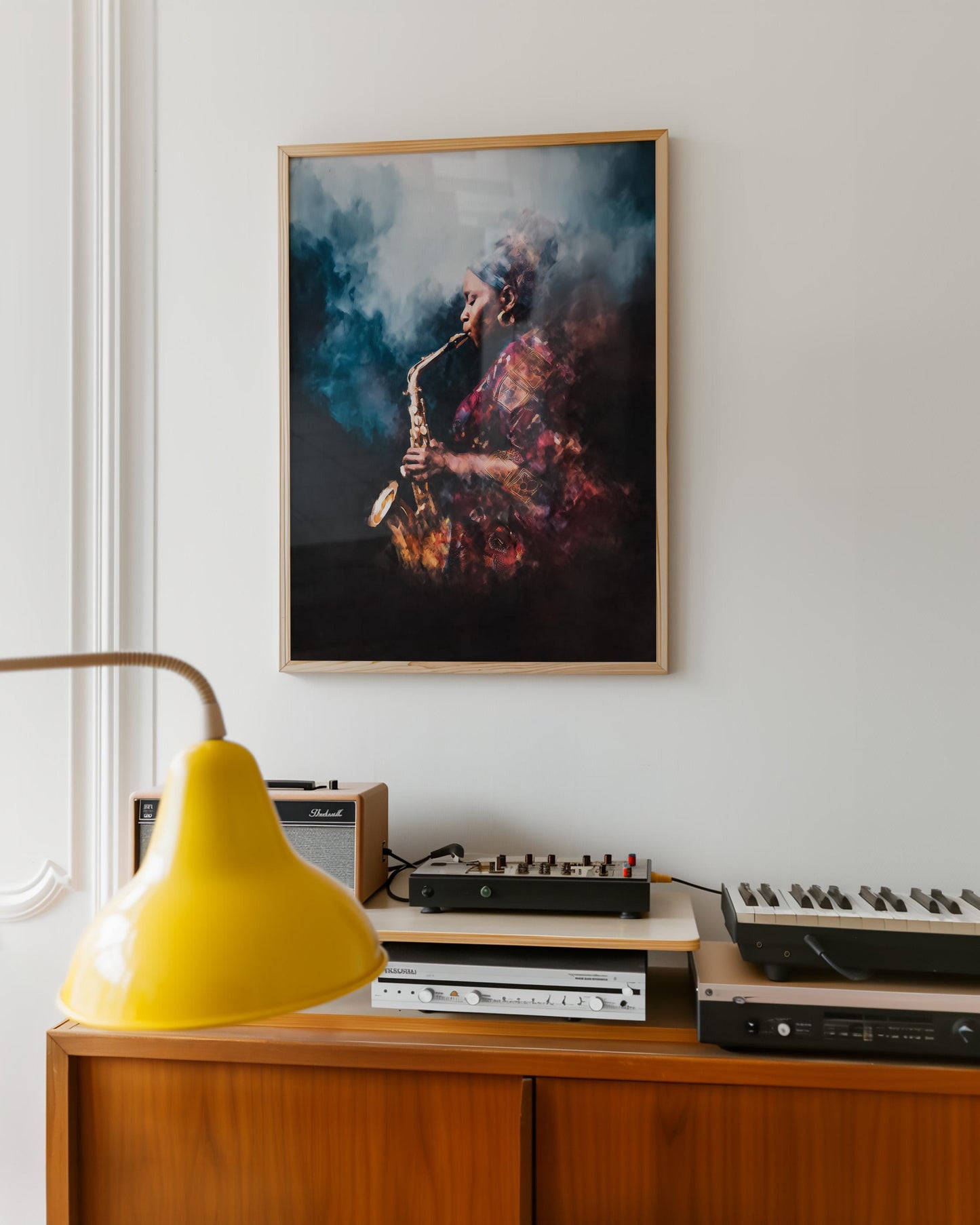 Female Saxophonist Jazz Illustration - Musical Instrument Wall Art Print for Club Decor