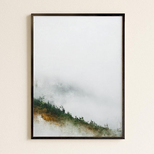 Misty Hillside Print Negative Space Autumn Woodland Atmospheric Nature Art Modern Landscape Wall Decor