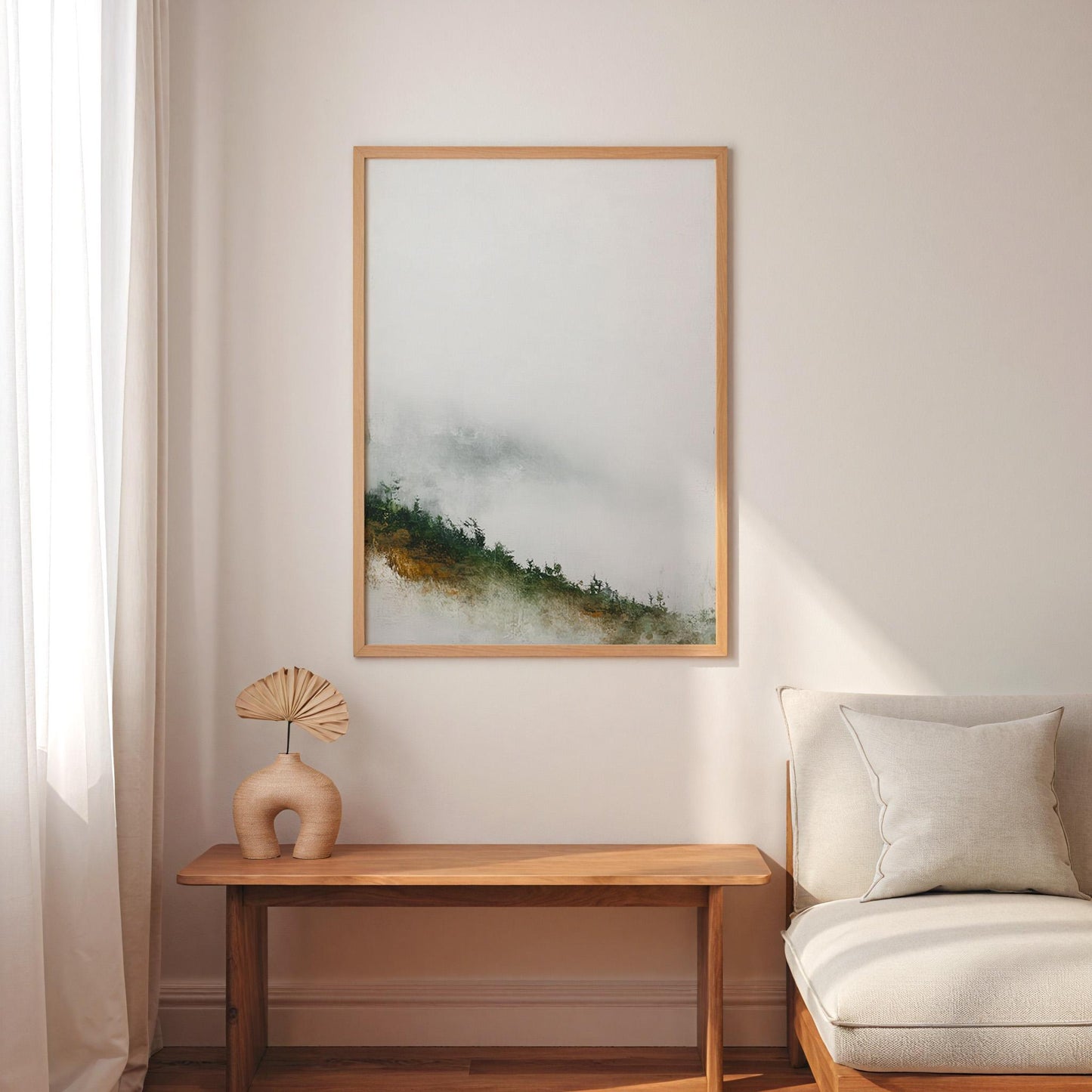 Misty Hillside Print Negative Space Autumn Woodland Atmospheric Nature Art Modern Landscape Wall Decor