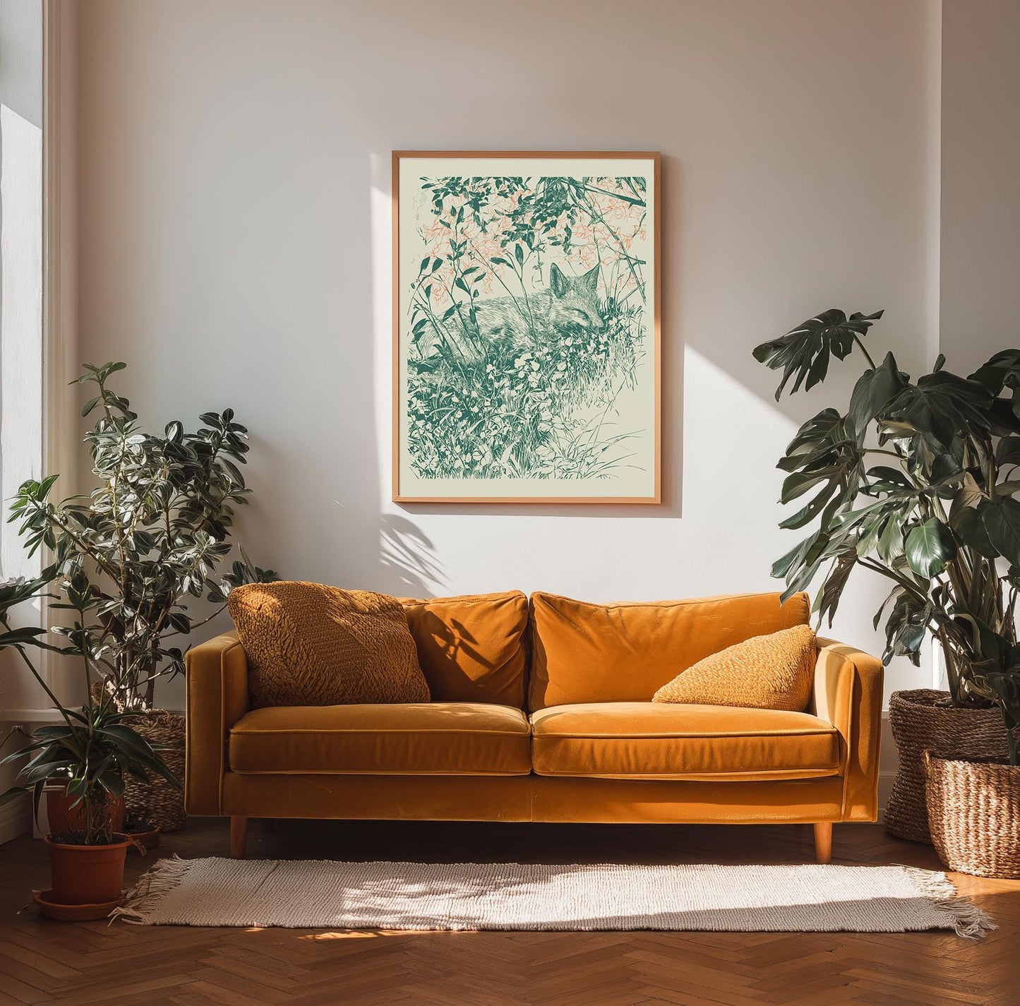 Vintage-Inspired Fox Print: Woodland Animal Wall Art with Botanical Elements | William Morris Inspired