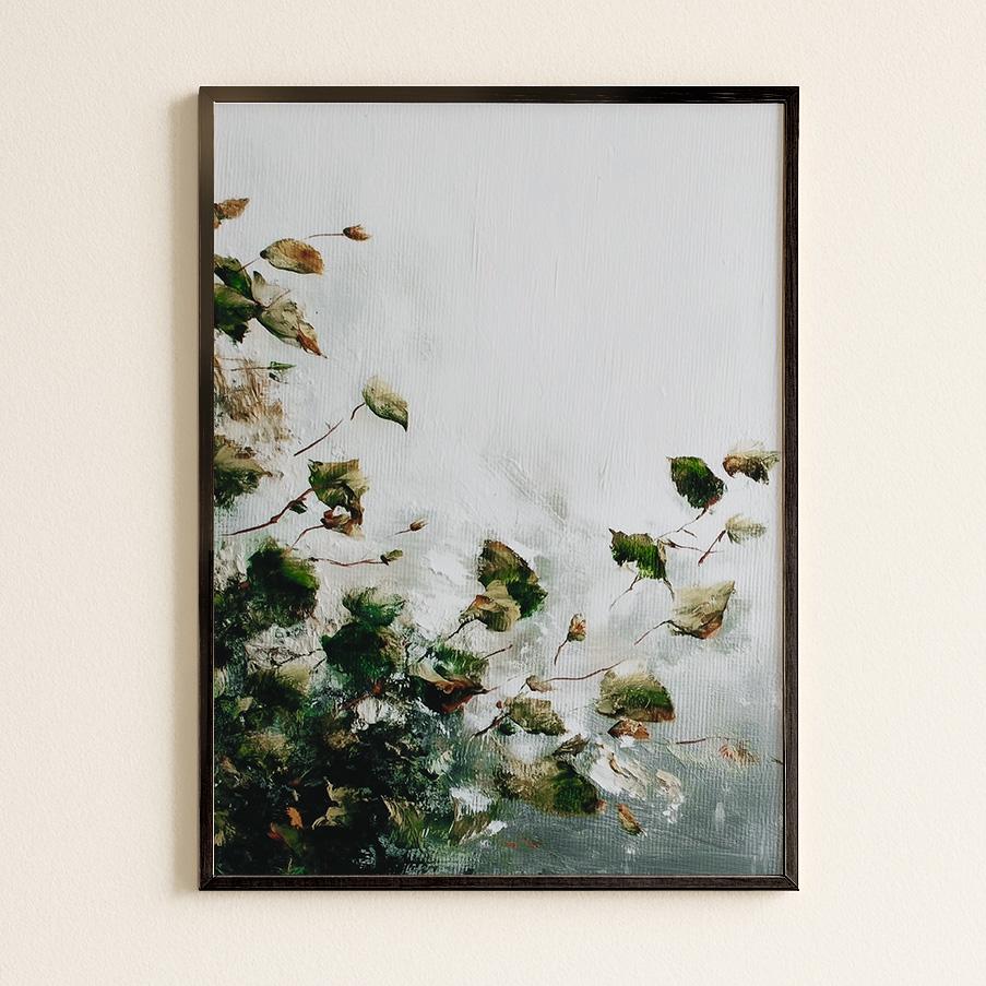 Botanical Leaves Print Autumn Movement Art Falling Foliage Wall Decor Minimalist Nature Study Seasonal Home Design