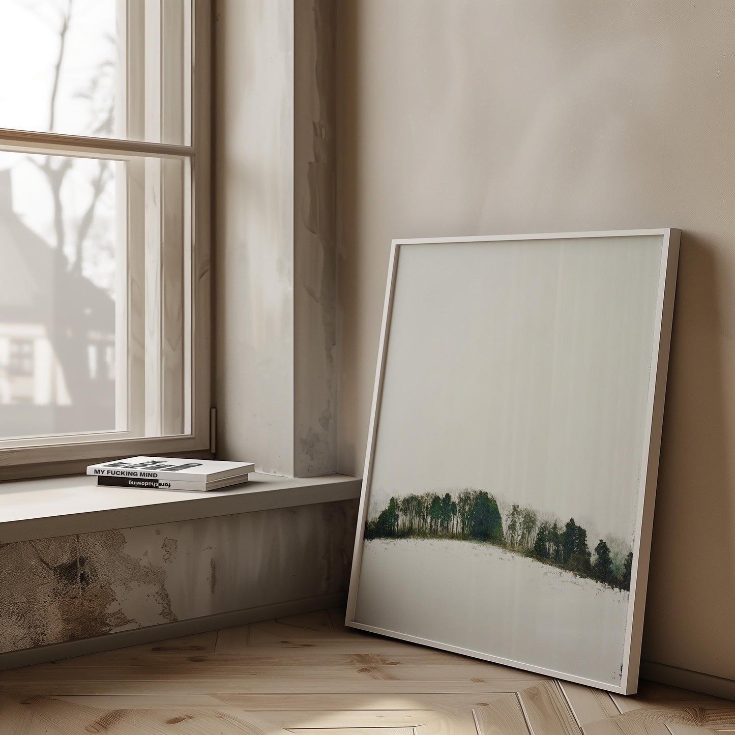 Minimalist Winter Treeline Print - Nordic Forest Landscape Art Scandinavian Woodland Wall Decor Negative Space Snow