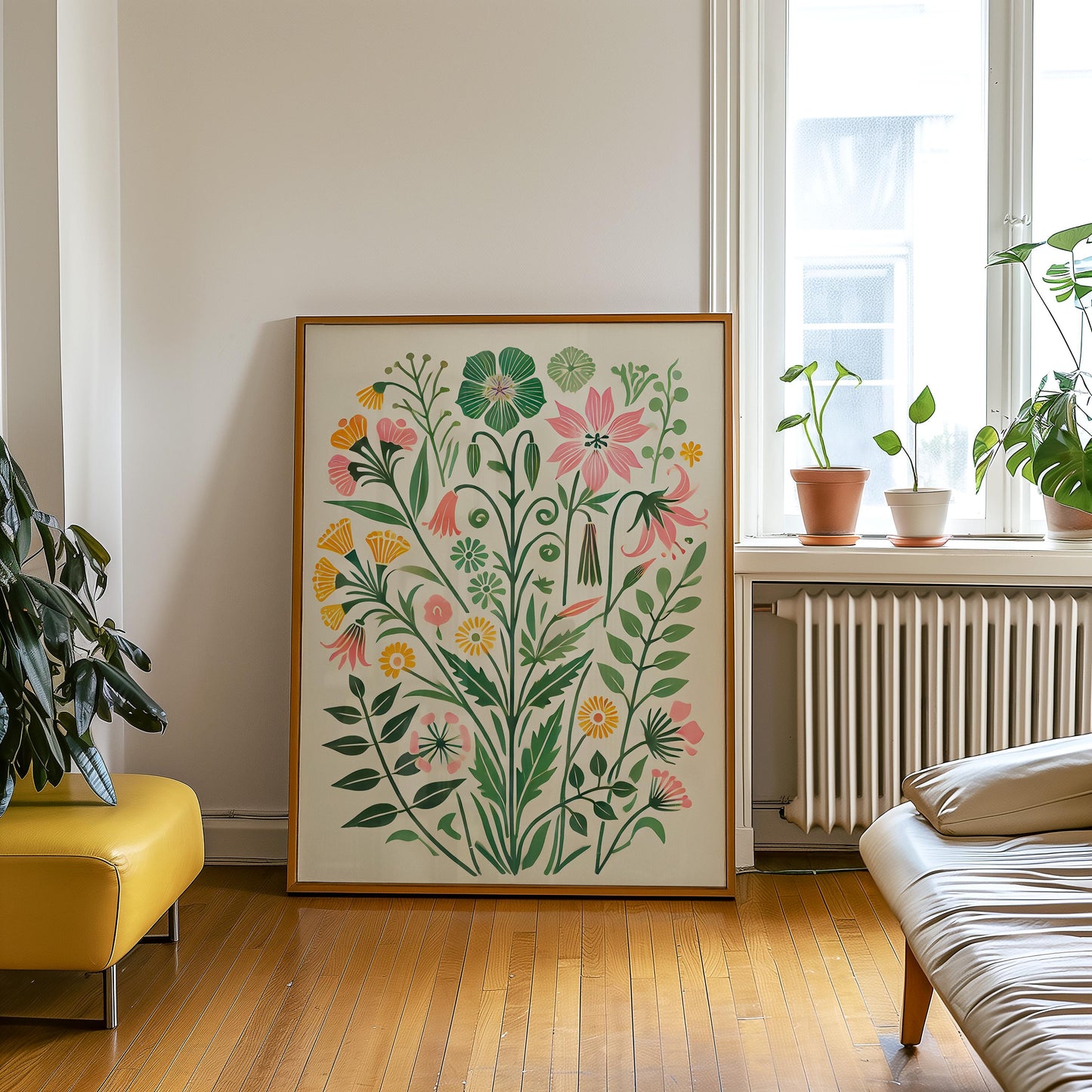 Elegant Wildflower Botanical Art Print: Modern Floral Wall Decor for Minimalist Home