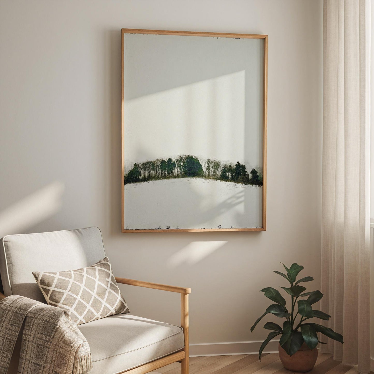 Minimalist Winter Treeline Print - Nordic Forest Landscape Art Scandinavian Woodland Wall Decor Negative Space Snow