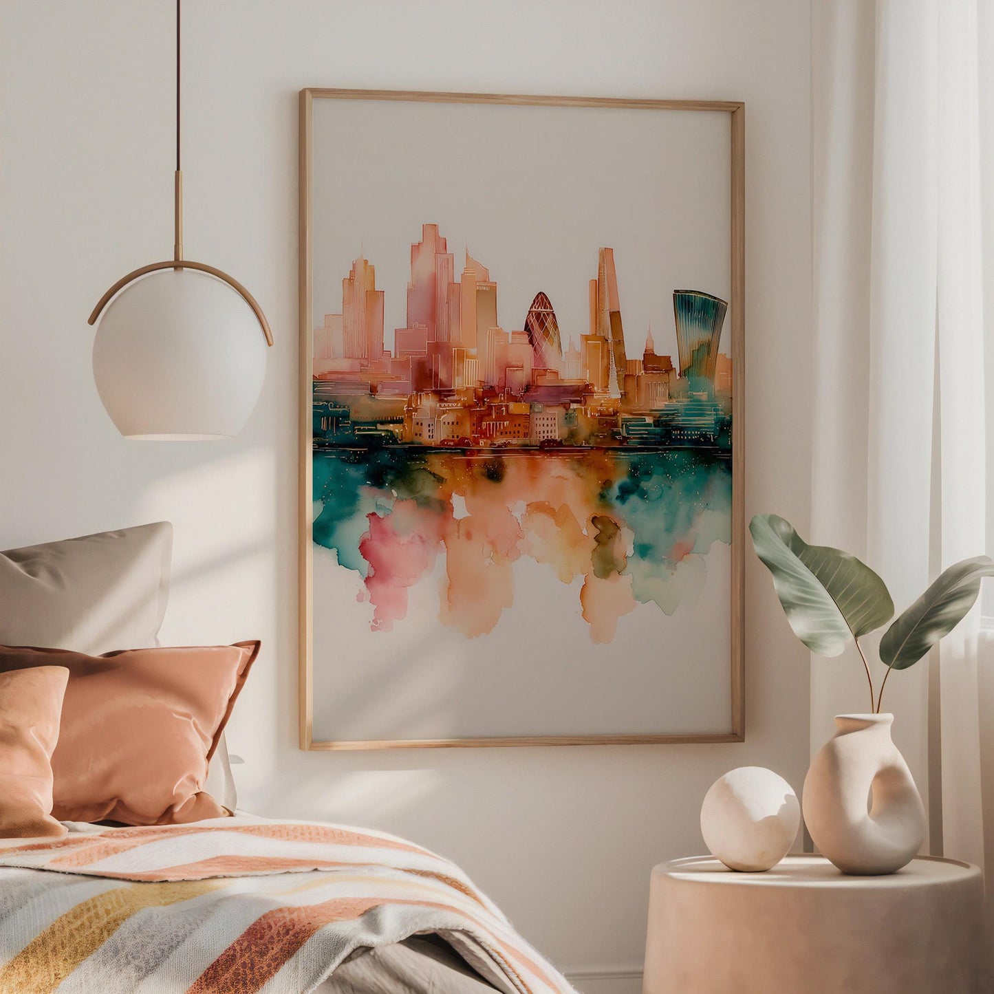 London Cityscape Watercolour Print: Modern British Skyline Art, Urban Architecture Wall Decor, Urban Design