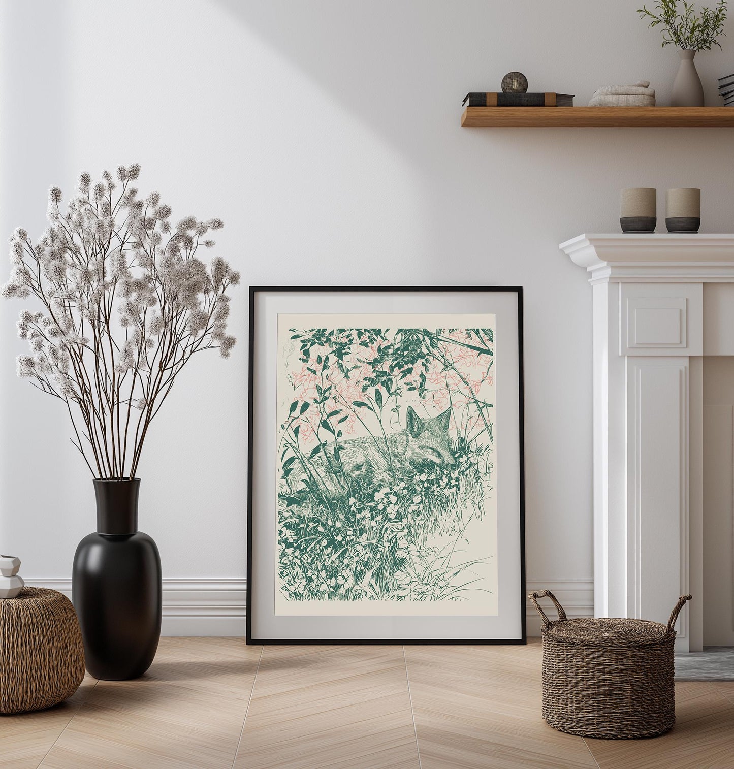 Vintage-Inspired Fox Print: Woodland Animal Wall Art with Botanical Elements | William Morris Inspired