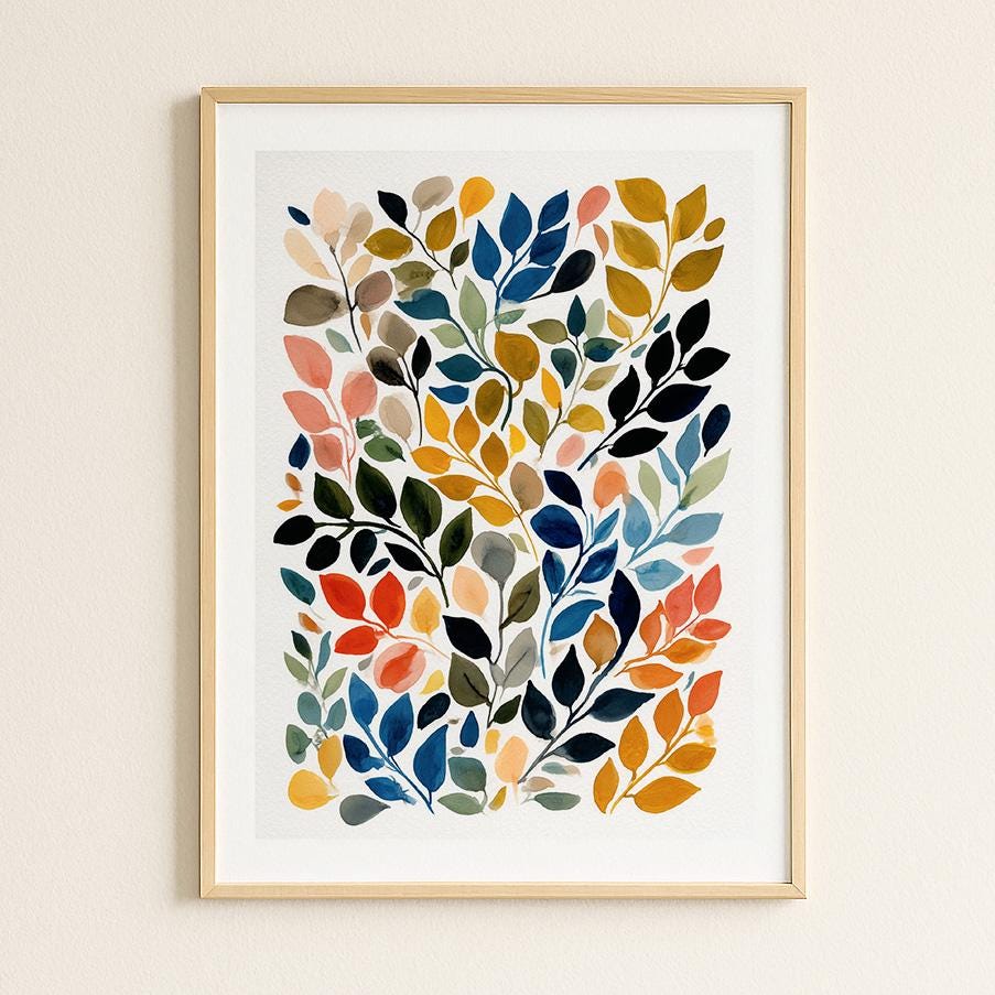 Asymmetrical Botanical Watercolour Leaf Art Print: Modern Nature-Inspired Wall Decor