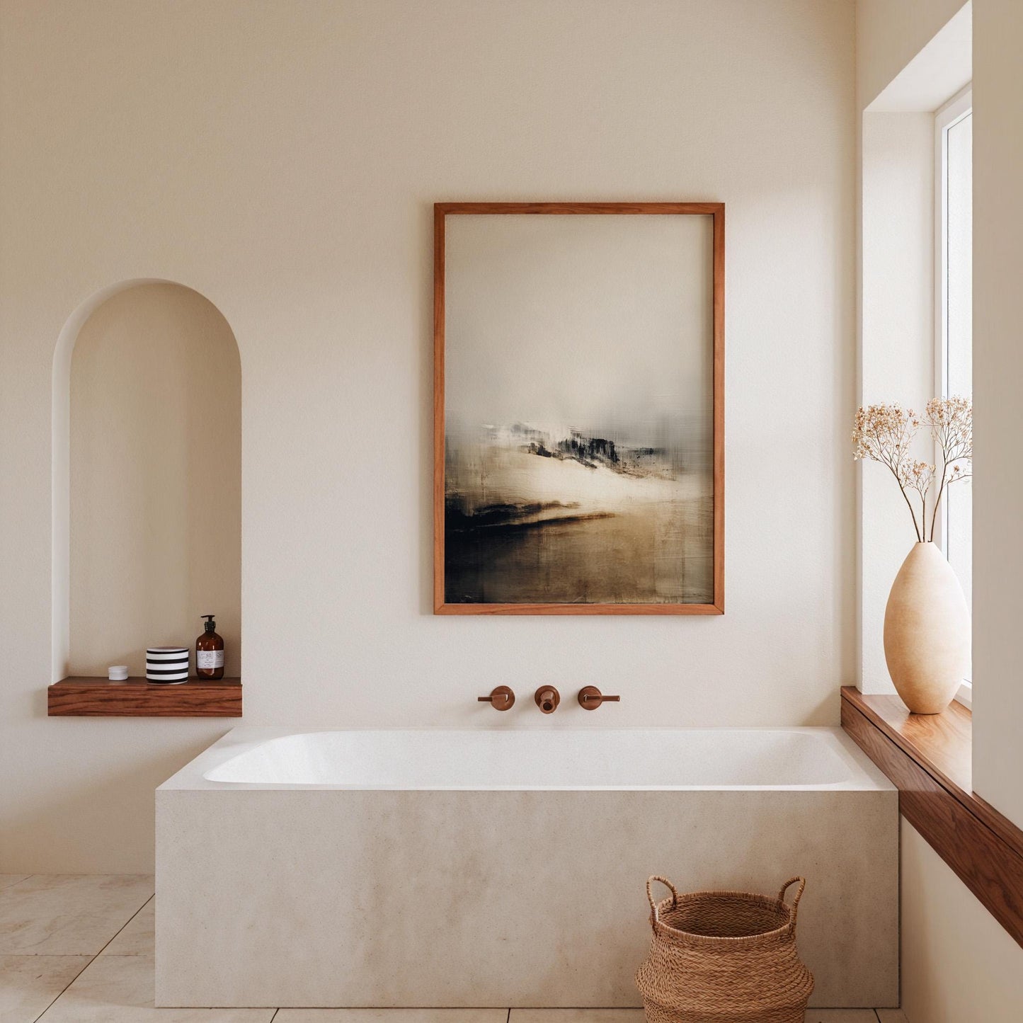 Abstract Winter Landscape Print - Atmospheric Earth Tone Nature Art, Minimalist Horizon Painting for Contemporary Wall Decor