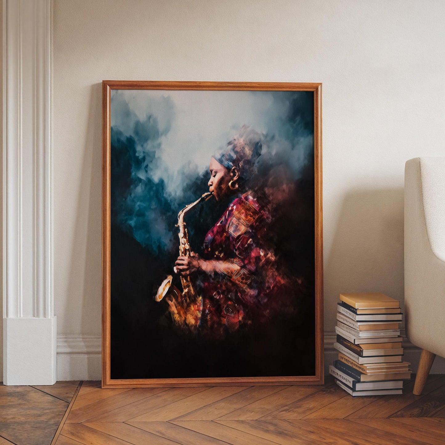 Female Saxophonist Jazz Illustration - Musical Instrument Wall Art Print for Club Decor