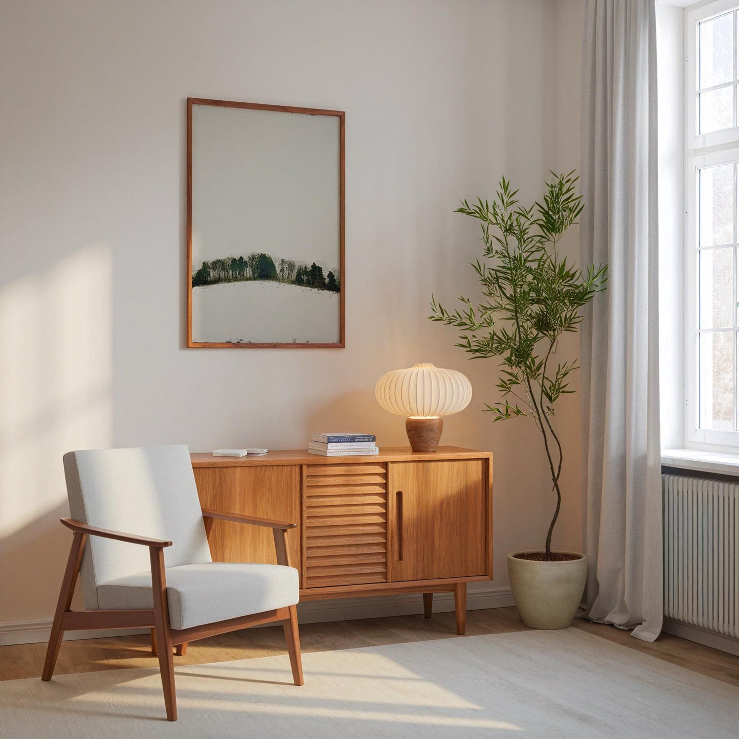 Minimalist Winter Treeline Print - Nordic Forest Landscape Art Scandinavian Woodland Wall Decor Negative Space Snow