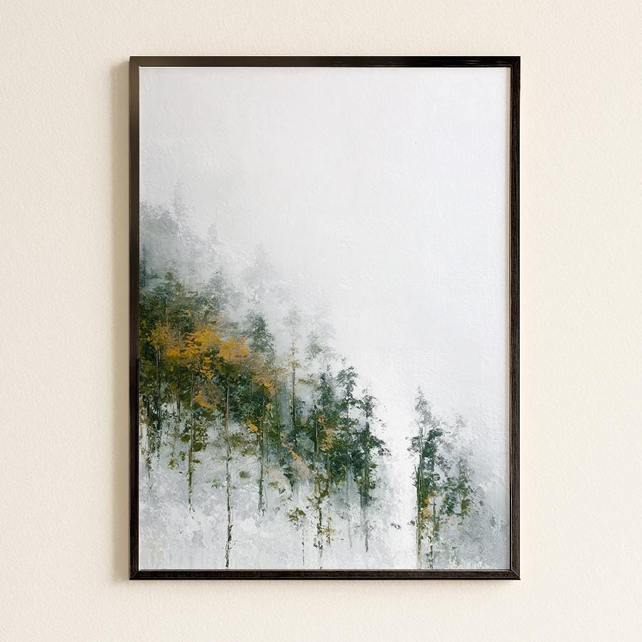 Misty Mountain Forest Print Nordic Atmospheric Landscape Negative Space Autumn Trees Nature Wall Art Decor