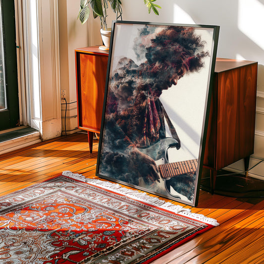 Jimi Hendrix Guitar Legend Psychedelic 'Photography Composite' Style Art Print - Rock Music Wall Decor Poster
