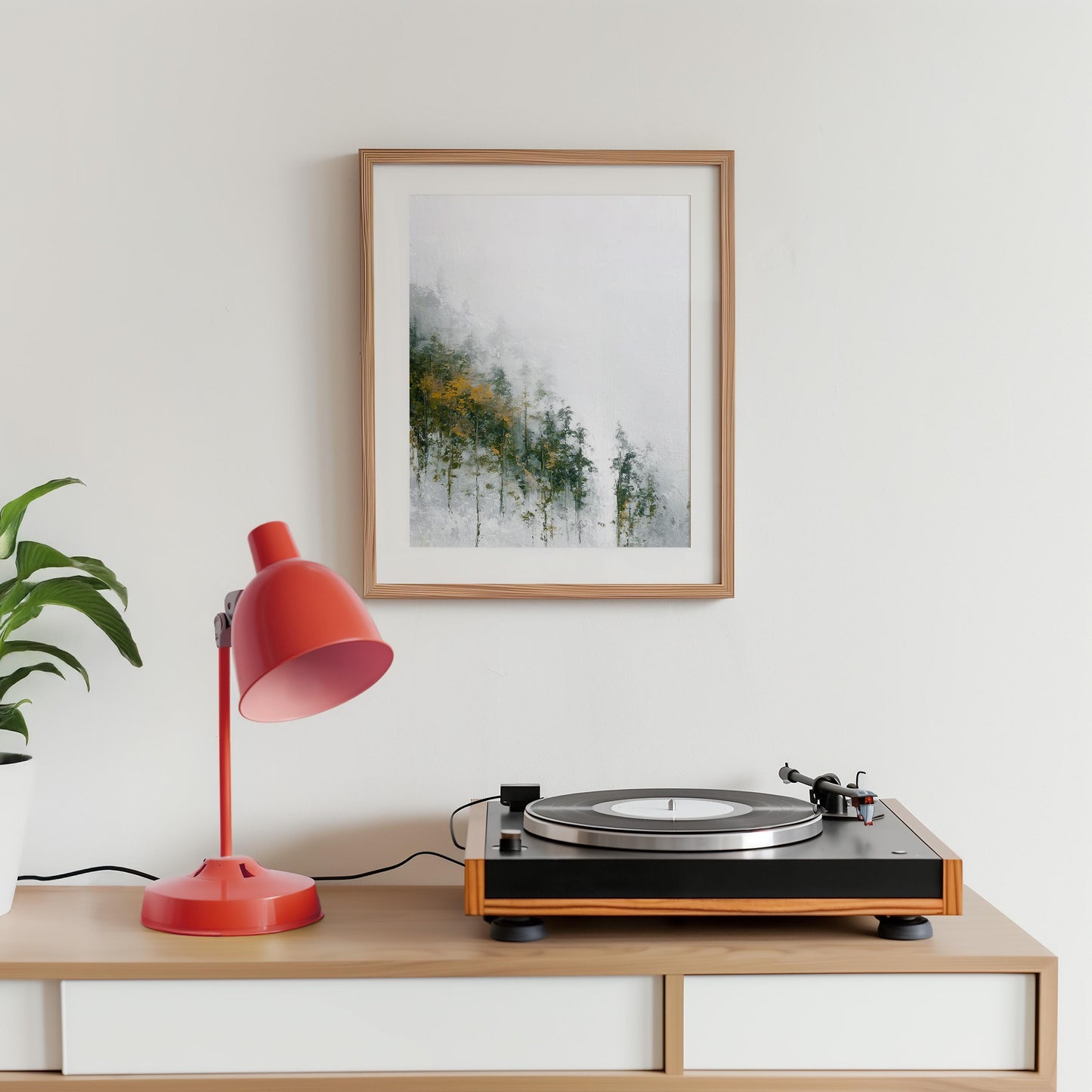 Misty Mountain Forest Print Nordic Atmospheric Landscape Negative Space Autumn Trees Nature Wall Art Decor