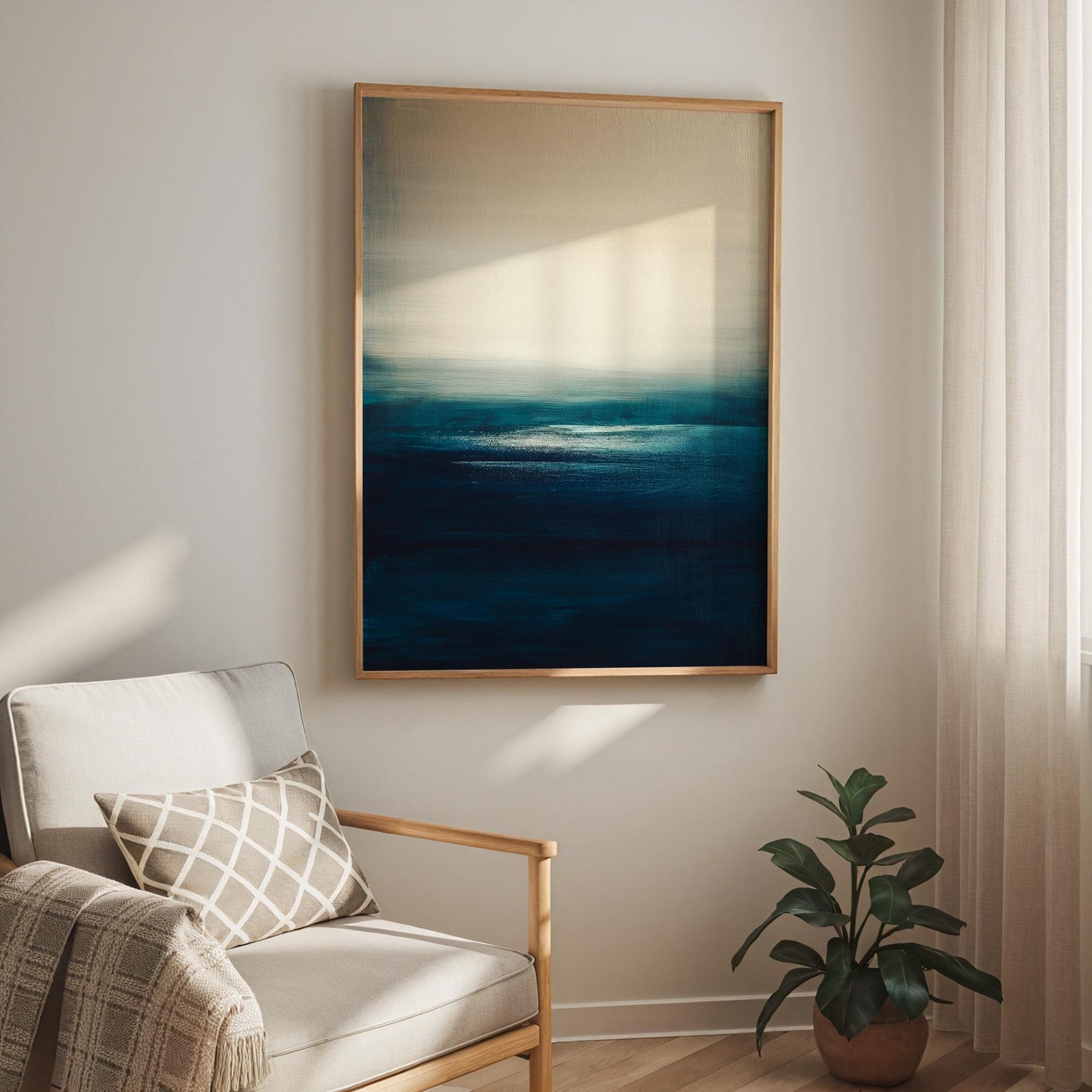 Abstract Seascape Print Ocean Horizon Art Modern Coastal Painting Teal Blue Wall Decor Contemporary Beach
