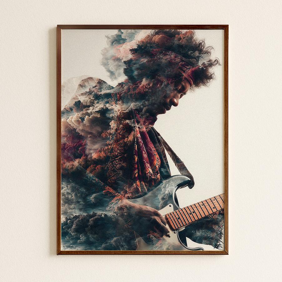 Jimi Hendrix Guitar Legend Psychedelic 'Photography Composite' Style Art Print - Rock Music Wall Decor Poster