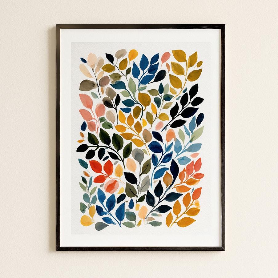 Asymmetrical Botanical Watercolour Leaf Art Print: Modern Nature-Inspired Wall Decor