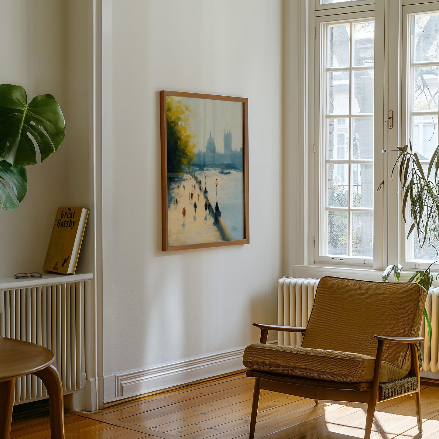 Scenic Thames River South Bank London Art Print: British Landscape Wall Decor, London Travel Print, Painting of London | Urban Design