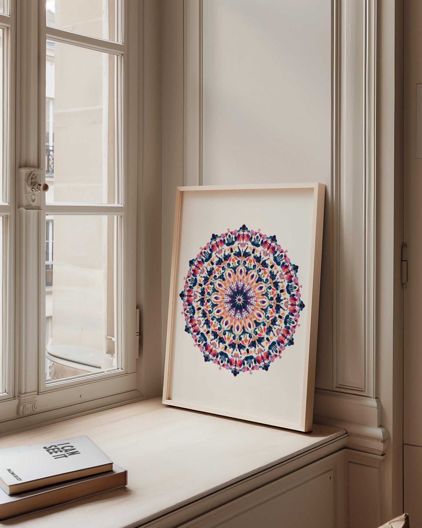 Vibrant Kaleidoscope Mandala Art Print: Symmetrical Geometric Pattern for Meditation and Home Decor