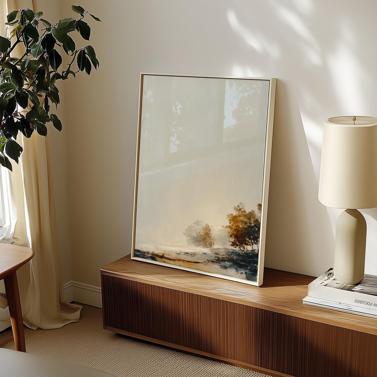 Minimalist Hillside Print Negative Space Autumn Trees Modern Landscape Art Scandinavian Nature Wall Decor