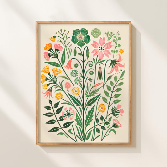 Elegant Wildflower Botanical Art Print: Modern Floral Wall Decor for Minimalist Home
