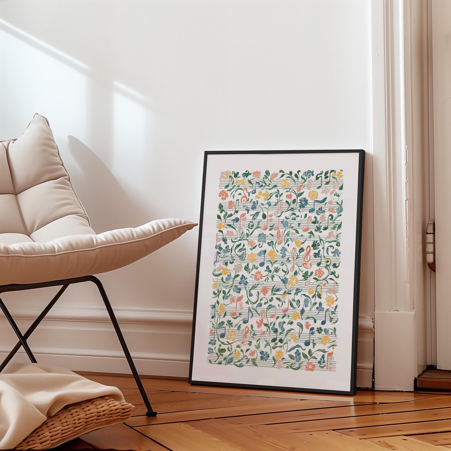 Floral Musical Notes Art Print: Botanical Music Notation Wall Decor for Studios and Musicians | William Morris Inspired