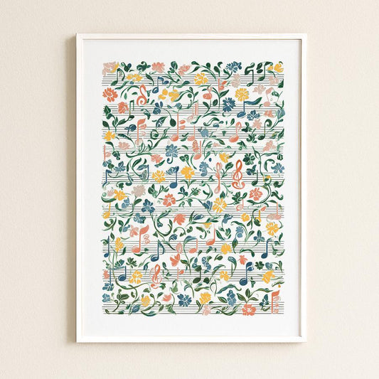 Floral Musical Notes Art Print: Botanical Music Notation Wall Decor for Studios and Musicians | William Morris Inspired