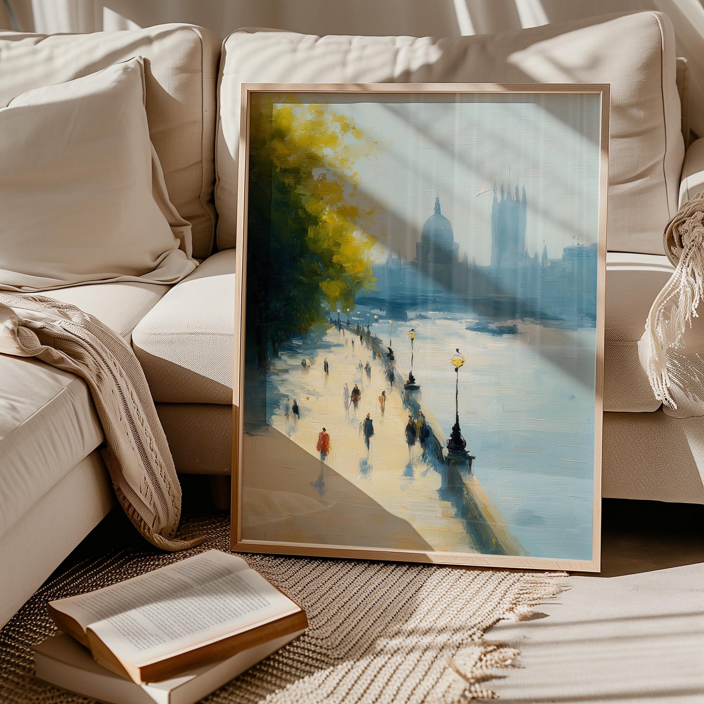 Scenic Thames River South Bank London Art Print: British Landscape Wall Decor, London Travel Print, Painting of London | Urban Design