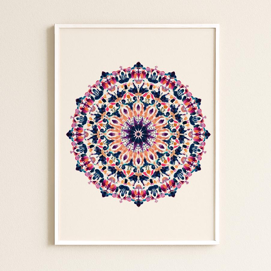 Vibrant Kaleidoscope Mandala Art Print: Symmetrical Geometric Pattern for Meditation and Home Decor