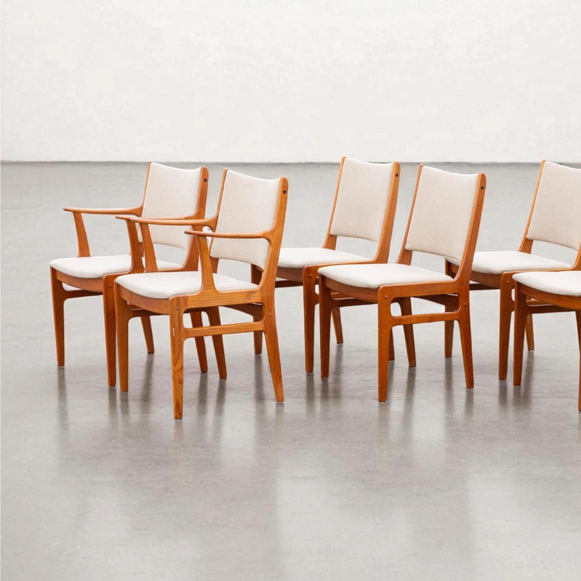 Set of 8 D-Scan Teak Dining Chairs, 1960s
