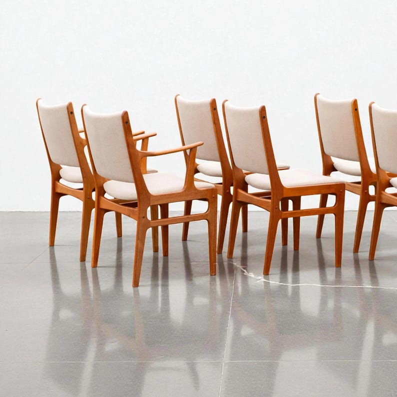 Set of 8 D-Scan Teak Dining Chairs, 1960s