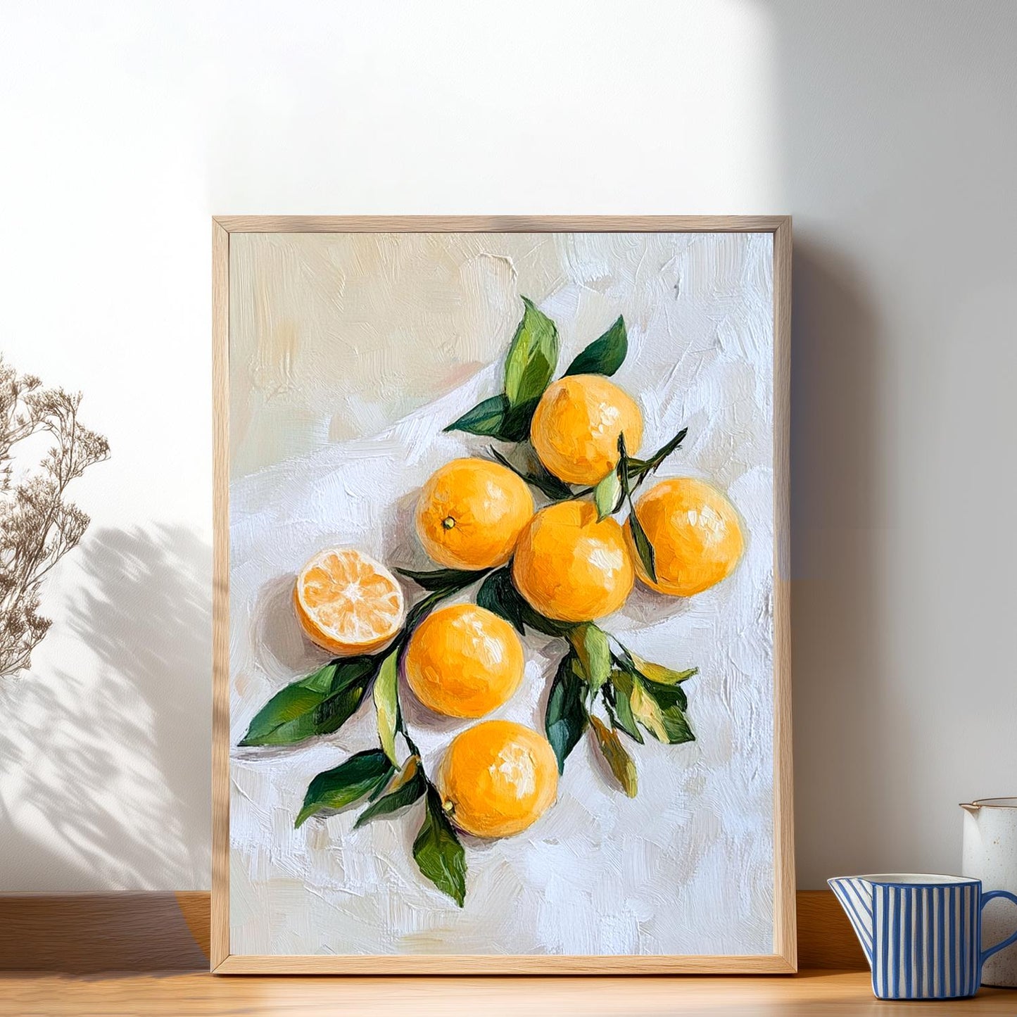 Orange Branch Kitchen Print: Mediterranean Citrus Still Life Art