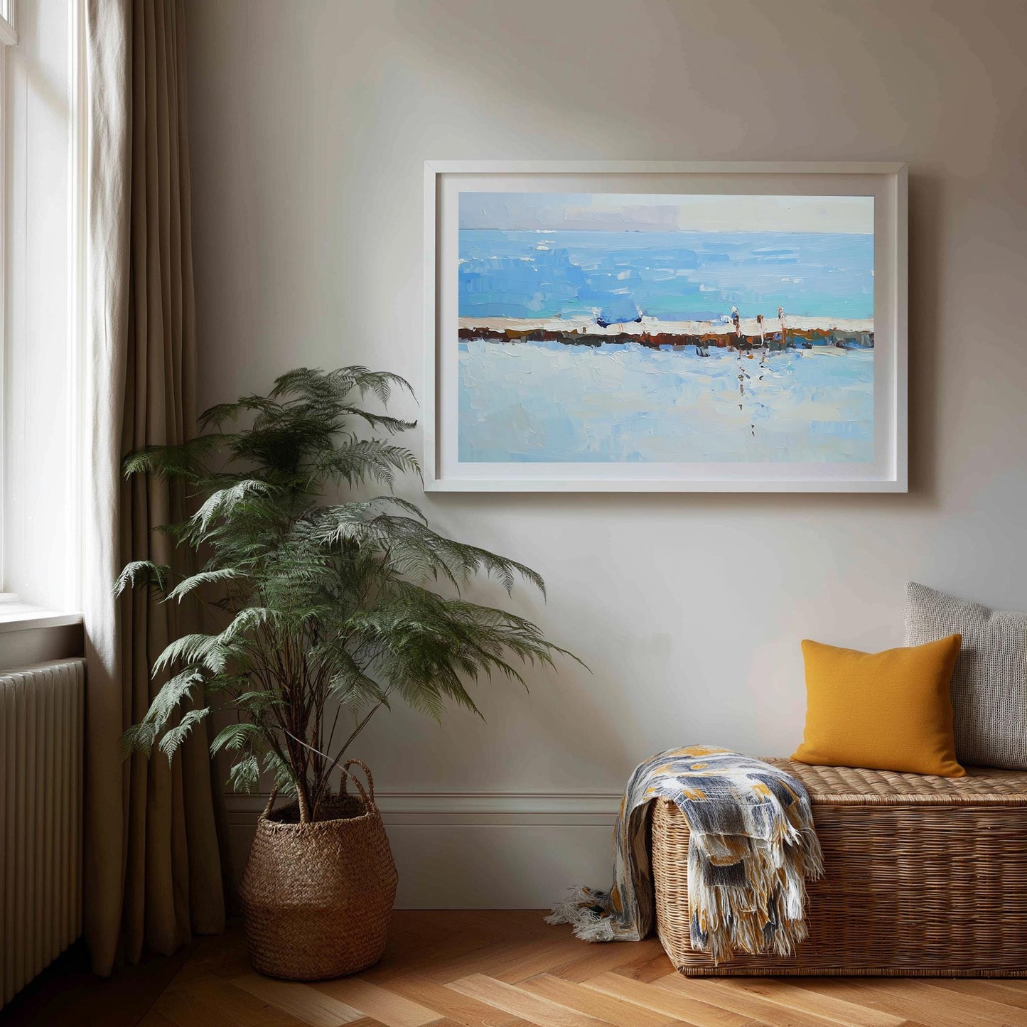 Coastal Walkway Impressionist Art Print: Blue Ocean Seaside