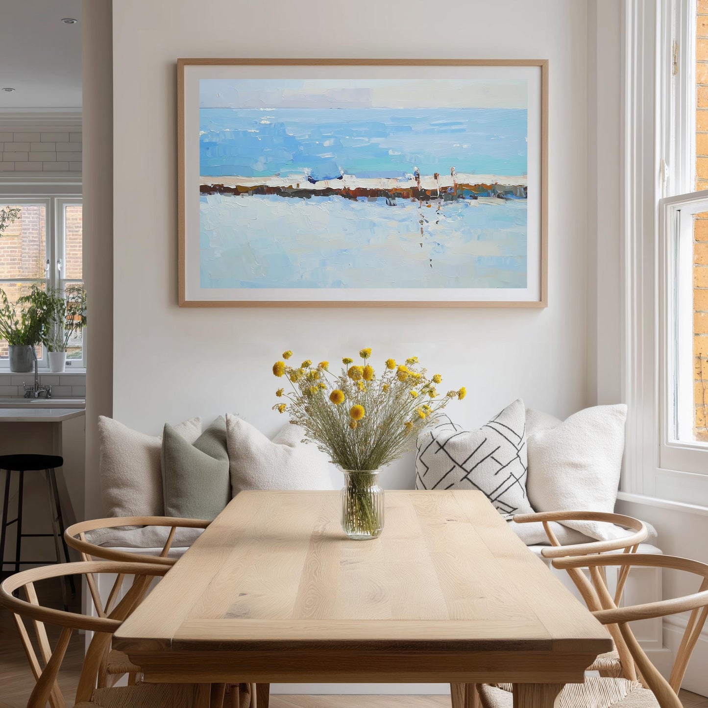 Coastal Walkway Art Print: Impressionist Blue Ocean Seaside Painting