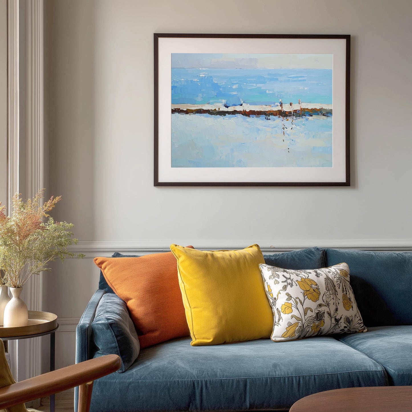 Coastal Walkway Impressionist Art Print: Blue Ocean Seaside