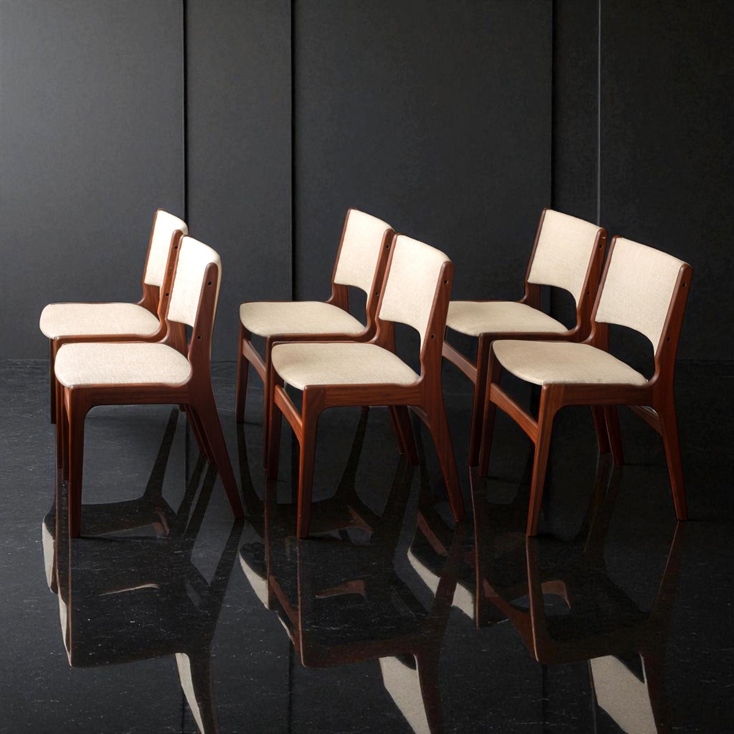 Set of 6 Danish Mid Century Modern Dining Chairs by Erik Buch | EXCELLENT CONDITION | Cream Upholstery | Scandinavian Design | MCM Furniture