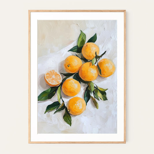 Mediterranean Citrus Branch Still Life: Orange Kitchen Wall Art