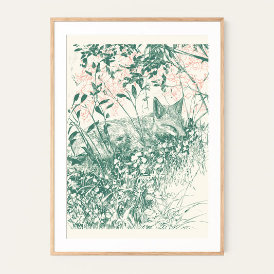 Fox Print – Woodland Animal Wall Art | William Morris Inspired Botanical Drawing