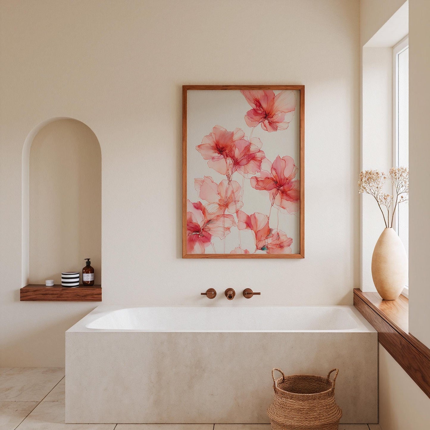 Elegant Pink Botanical Line Art: Minimalist Floral Illustration