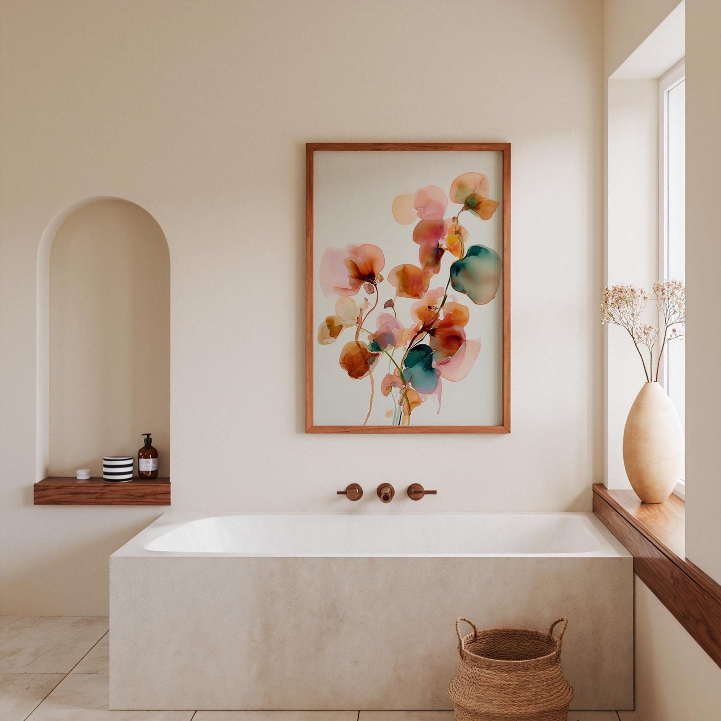 Elegant Japandi Inspired Botanical Watercolour Print: Minimalist