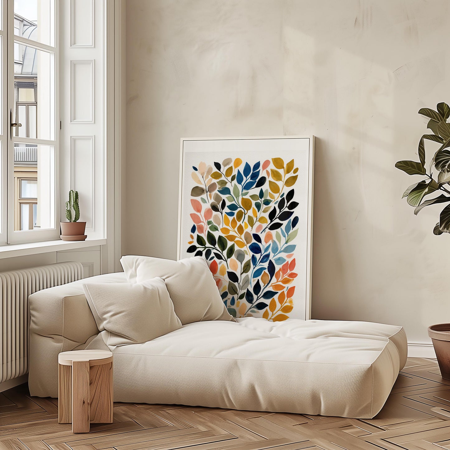 Asymmetrical Botanical Watercolour Leaf Art Print: Modern