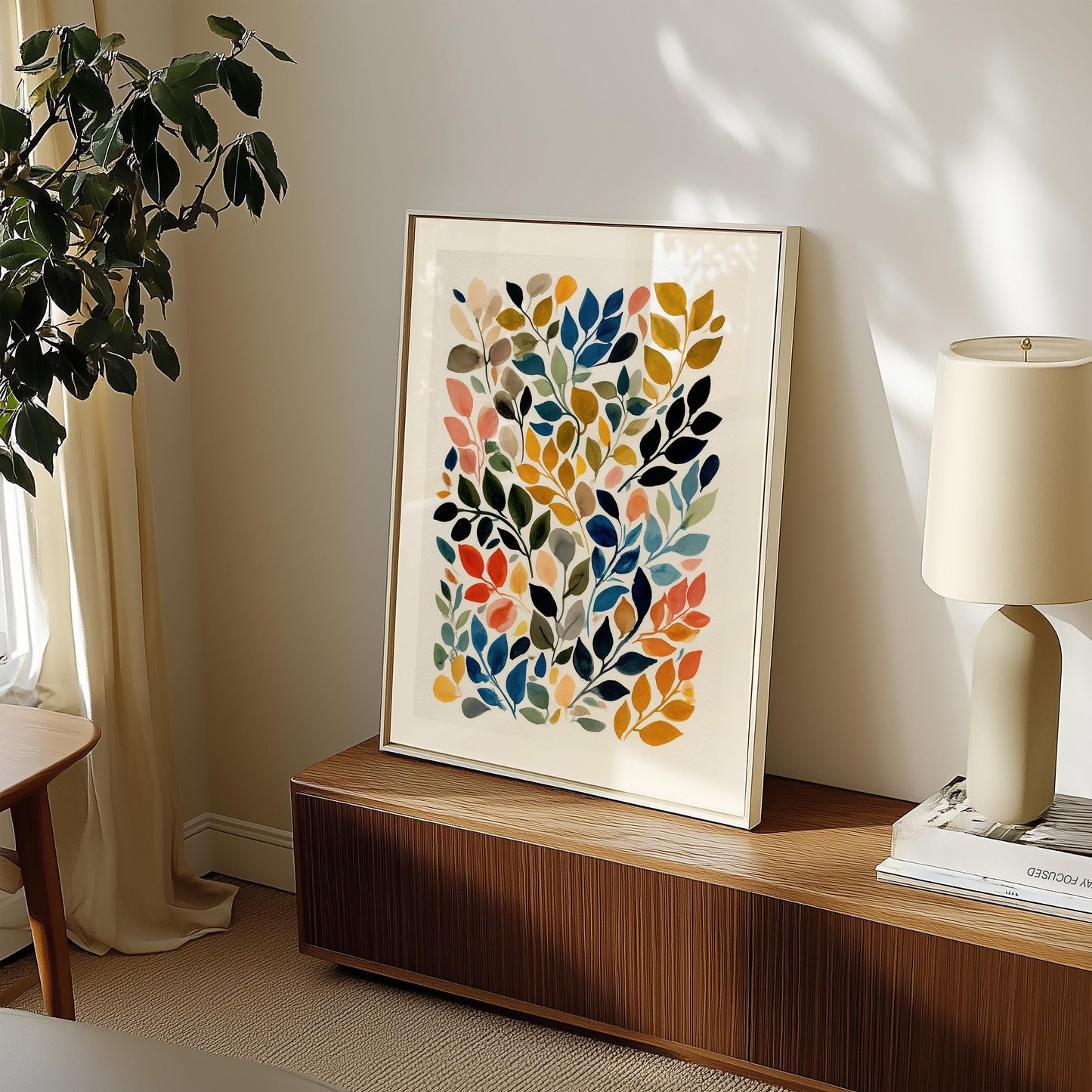 Asymmetrical Botanical Watercolour Leaf Art Print: Modern