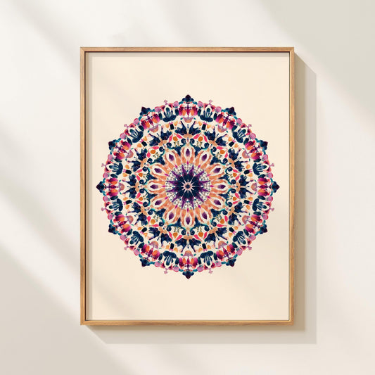 Vibrant Kaleidoscope Mandala Art Print Symmetrical Pattern Art Colourful Mandala Print Contemporary Geometric Art