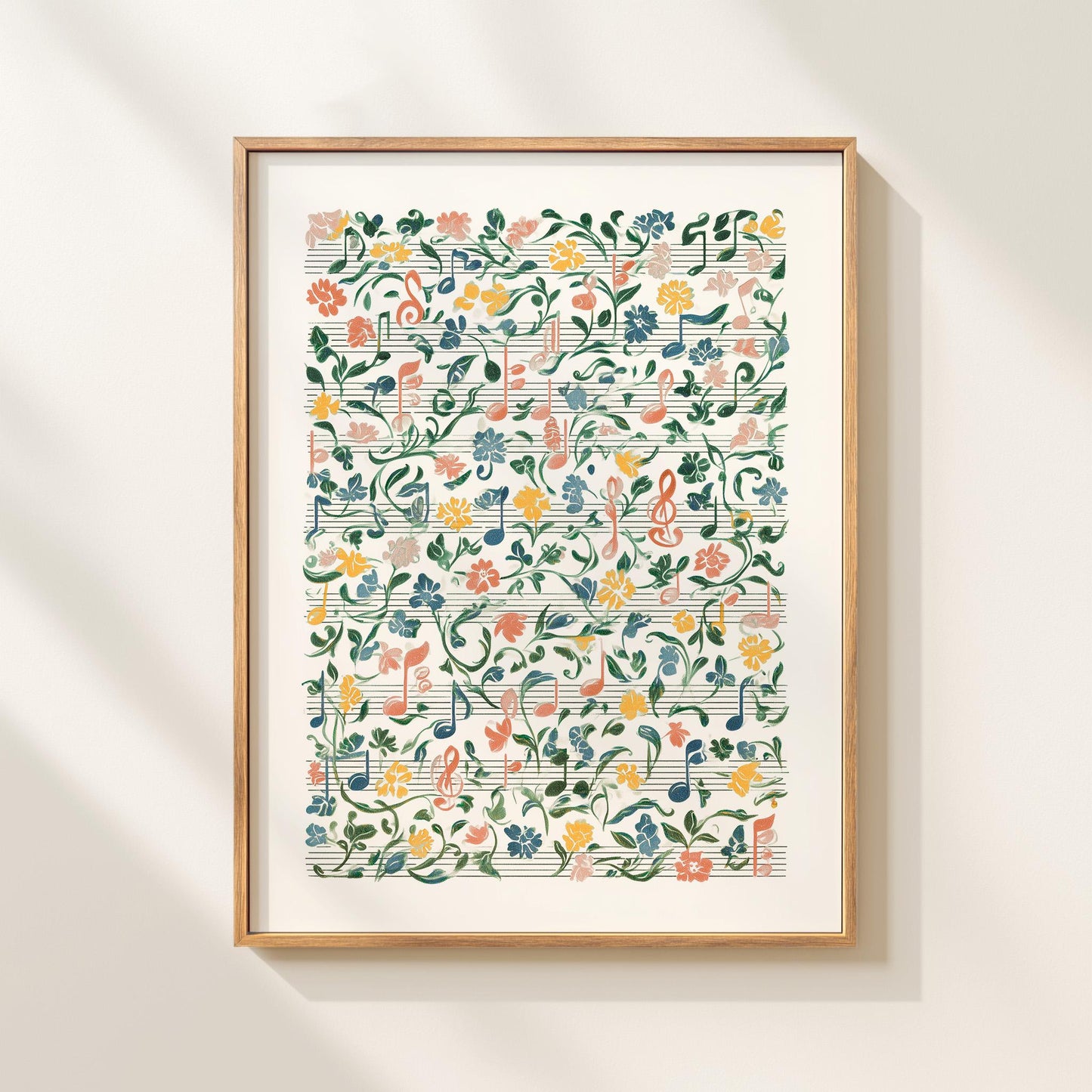 Musical Notes Floral Art Print Music Notation Wall Art Botanical Music Art Musical Staff Print Floral Music Decor