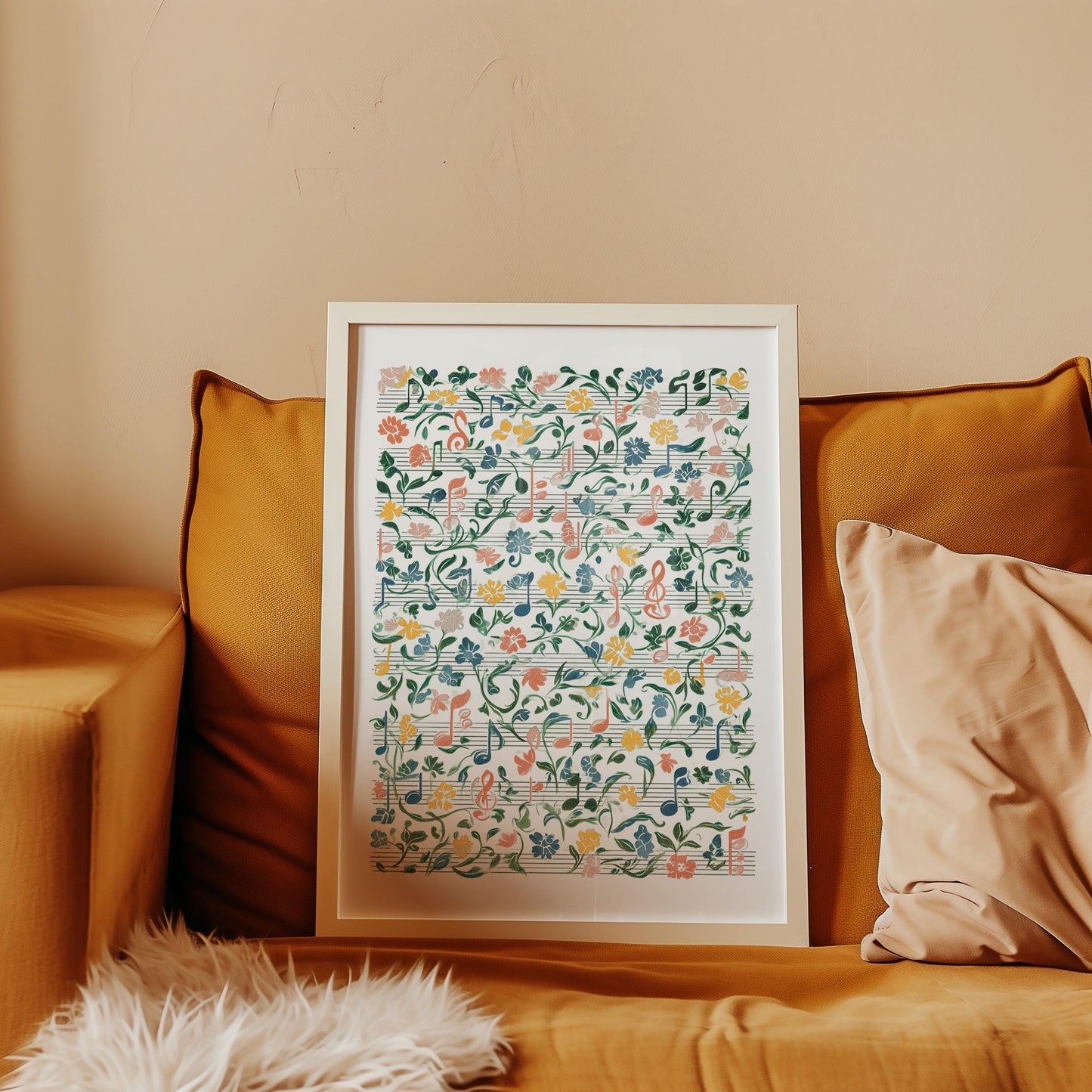 Musical Notes Floral Art Print Music Notation Wall Art Botanical Music Art Musical Staff Print Floral Music Decor