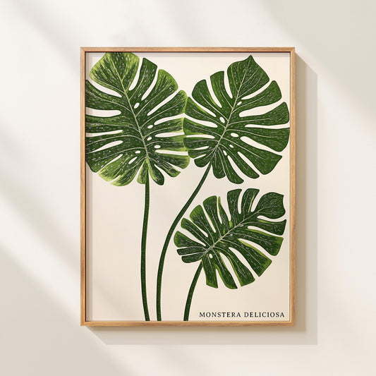 Monstera Deliciosa Botanical Print Tropical Plant Art Modern Botanical Wall Art Minimalist Plant Print Green Leaves
