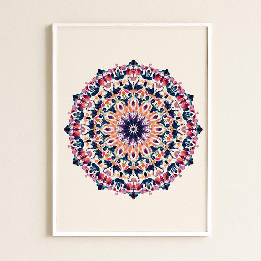 Vibrant Kaleidoscope Mandala Art Print: Symmetrical Geometric